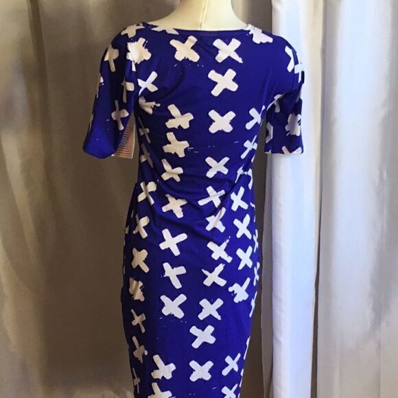 NWT LULAROE Julia dress in XS in royal blue & white - Picture 8 of 13